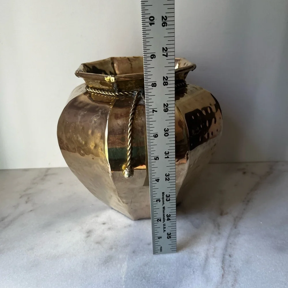 Elegant Gold Vase with Rope Detail vintage brass planter